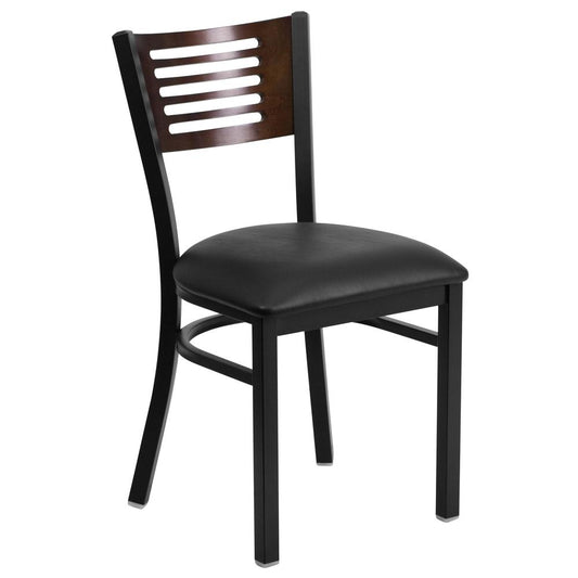 Hercules Series Black Slat Back Metal Restaurant Chair - Walnut Wood Back, Black Vinyl Seat By Flash Furniture | Dining Chairs | Modishstore