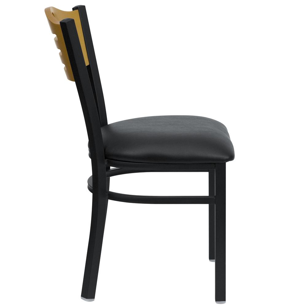 Hercules Series Black Slat Back Metal Restaurant Chair - Natural Wood Back, Black Vinyl Seat By Flash Furniture | Dining Chairs | Modishstore - 2