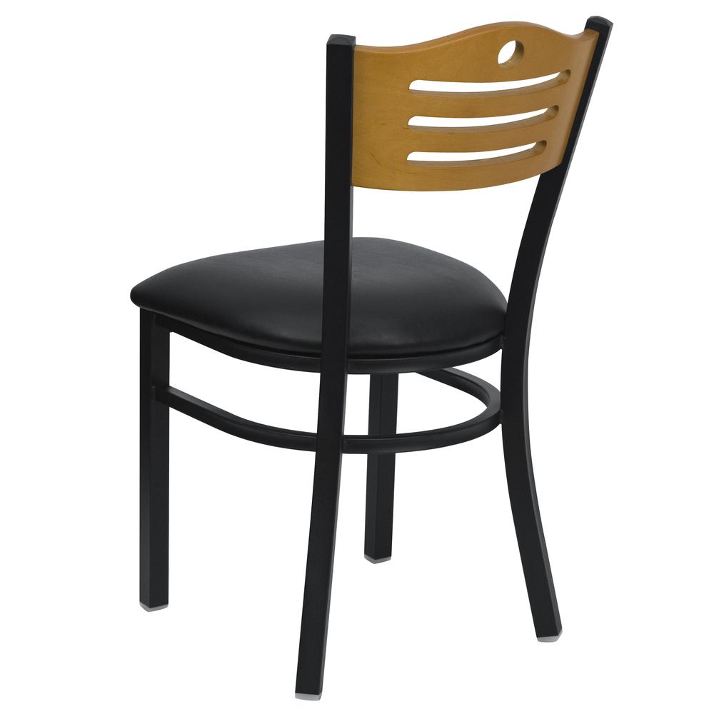 Hercules Series Black Slat Back Metal Restaurant Chair - Natural Wood Back, Black Vinyl Seat By Flash Furniture | Dining Chairs | Modishstore - 3