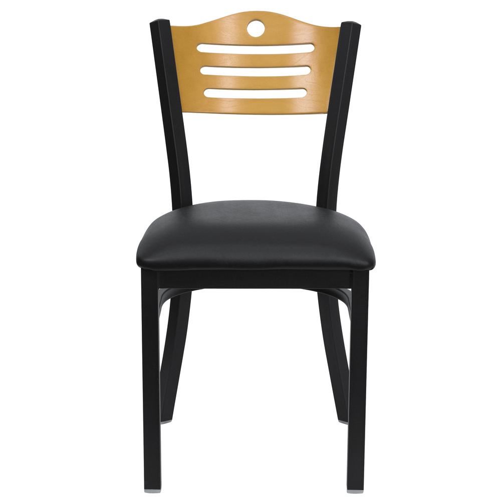 Hercules Series Black Slat Back Metal Restaurant Chair - Natural Wood Back, Black Vinyl Seat By Flash Furniture | Dining Chairs | Modishstore - 4