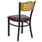 Hercules Series Black Slat Back Metal Restaurant Chair - Natural Wood Back, Burgundy Vinyl Seat By Flash Furniture | Dining Chairs | Modishstore - 3