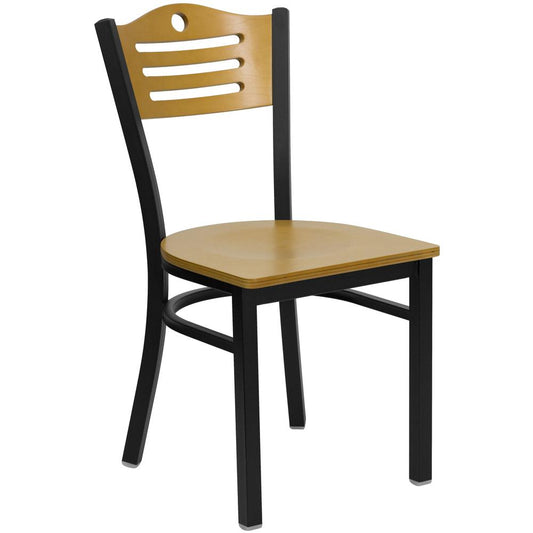 Hercules Series Black Slat Back Metal Restaurant Chair - Natural Wood Back & Seat By Flash Furniture | Dining Chairs | Modishstore - 1