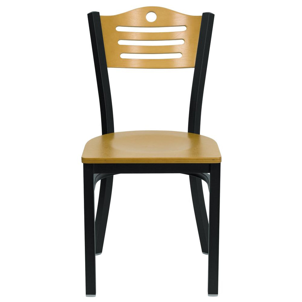 Hercules Series Black Slat Back Metal Restaurant Chair - Natural Wood Back & Seat By Flash Furniture | Dining Chairs | Modishstore - 4