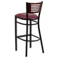 Hercules Series Black Slat Back Metal Restaurant Barstool - Mahogany Wood Back, Burgundy Vinyl Seat By Flash Furniture | Bar Stools | Modishstore - 3