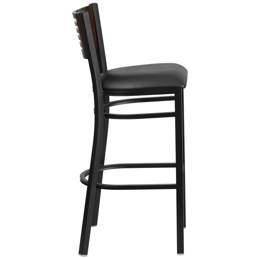 Hercules Series Black Slat Back Metal Restaurant Barstool - Walnut Wood Back, Black Vinyl Seat By Flash Furniture | Bar Stools | Modishstore - 2