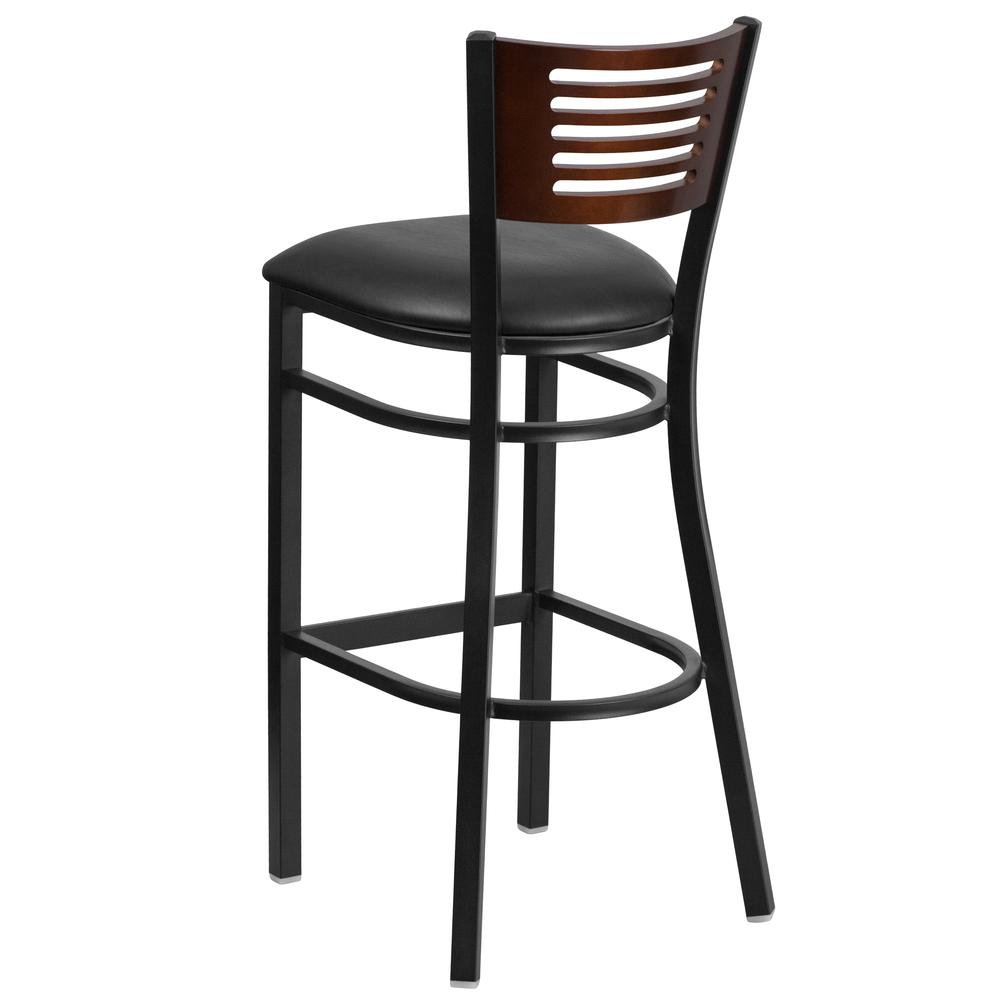 Hercules Series Black Slat Back Metal Restaurant Barstool - Walnut Wood Back, Black Vinyl Seat By Flash Furniture | Bar Stools | Modishstore - 3