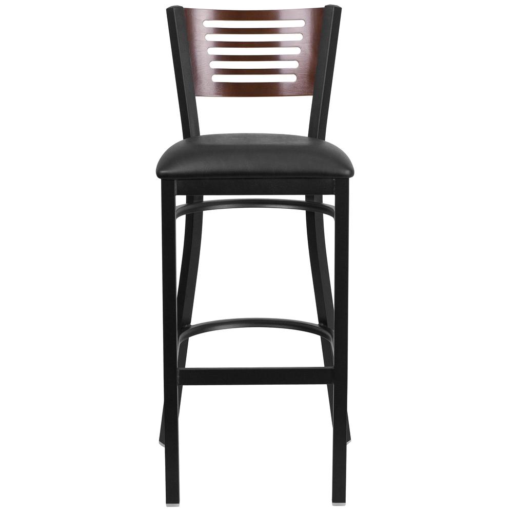 Hercules Series Black Slat Back Metal Restaurant Barstool - Walnut Wood Back, Black Vinyl Seat By Flash Furniture | Bar Stools | Modishstore - 4