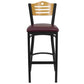 Hercules Series Black Slat Back Metal Restaurant Barstool - Natural Wood Back, Burgundy Vinyl Seat By Flash Furniture | Bar Stools | Modishstore - 4