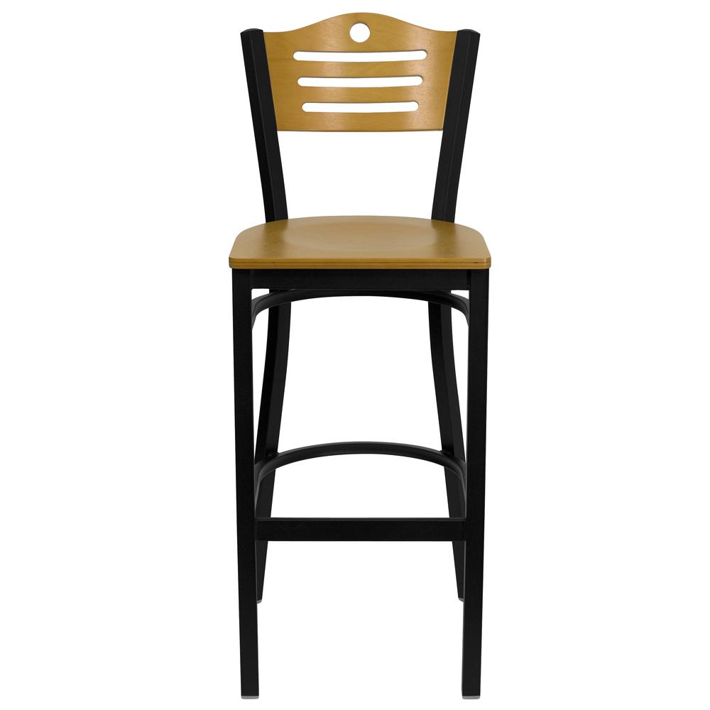 Hercules Series Black Slat Back Metal Restaurant Barstool - Natural Wood Back & Seat By Flash Furniture | Bar Stools | Modishstore - 4