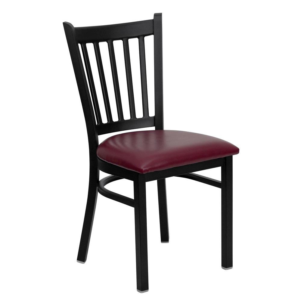 Hercules Series Black Vertical Back Metal Restaurant Chair - Burgundy Vinyl Seat By Flash Furniture | Dining Chairs | Modishstore