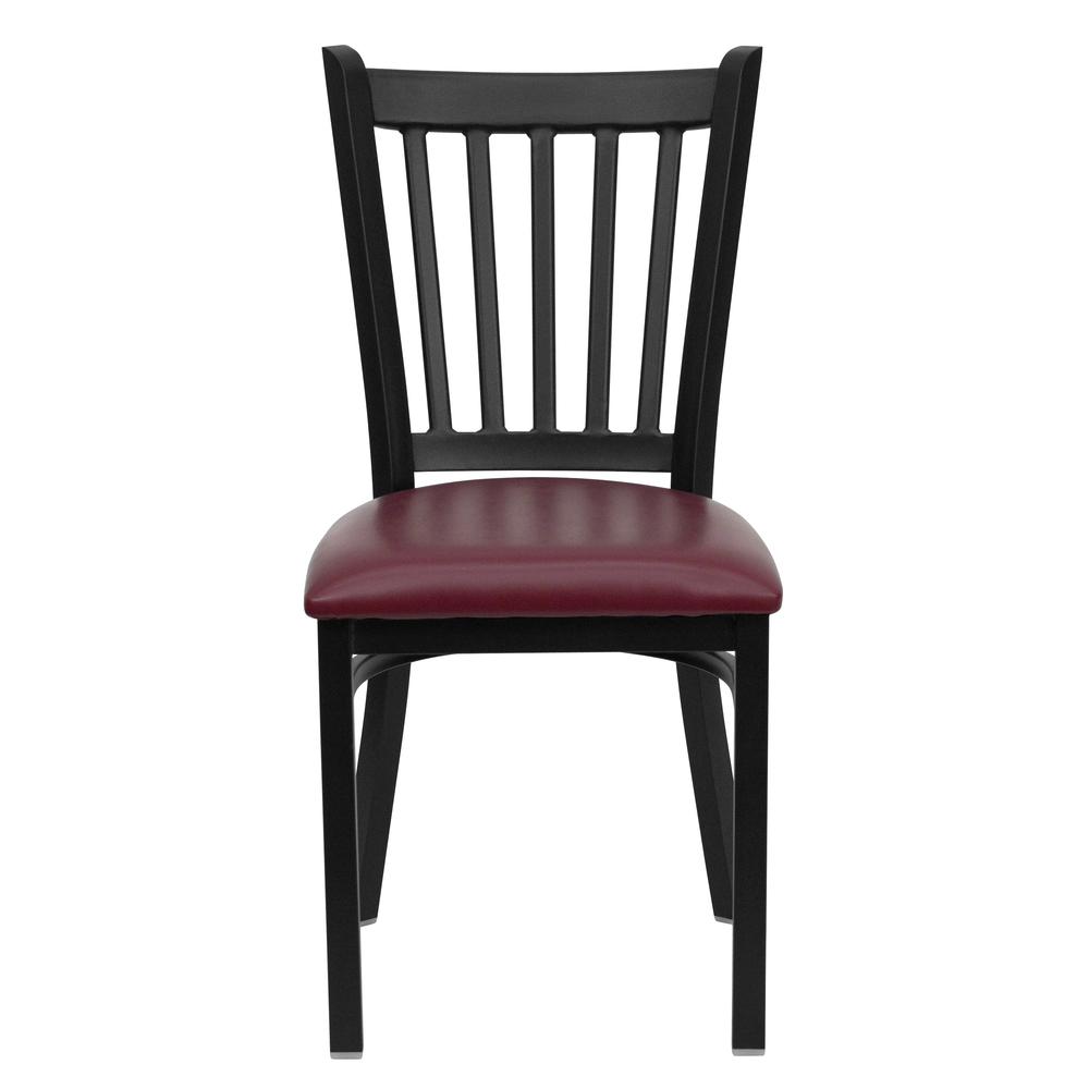 Hercules Series Black Vertical Back Metal Restaurant Chair - Burgundy Vinyl Seat By Flash Furniture | Dining Chairs | Modishstore - 4