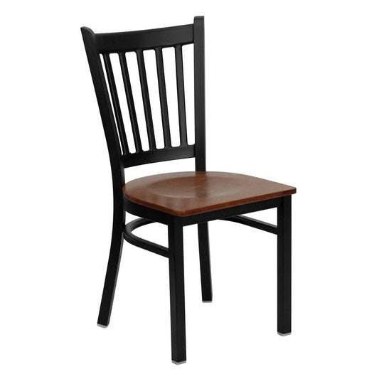 Hercules Series Black Vertical Back Metal Restaurant Chair - Cherry Wood Seat By Flash Furniture | Dining Chairs | Modishstore