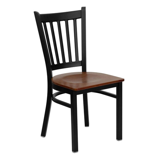 Hercules Series Black Vertical Back Metal Restaurant Chair - Cherry Wood Seat By Flash Furniture | Dining Chairs | Modishstore - 1