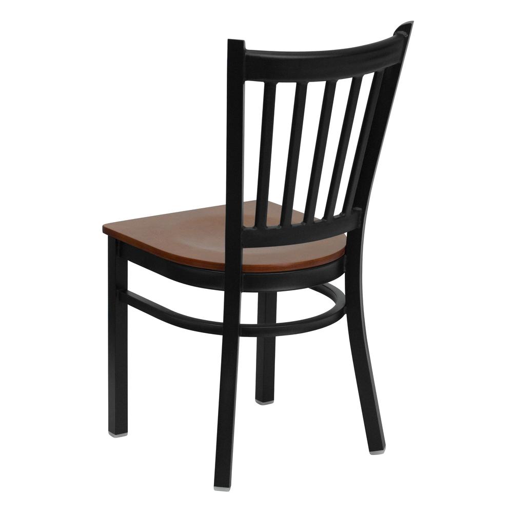 Hercules Series Black Vertical Back Metal Restaurant Chair - Cherry Wood Seat By Flash Furniture | Dining Chairs | Modishstore - 3