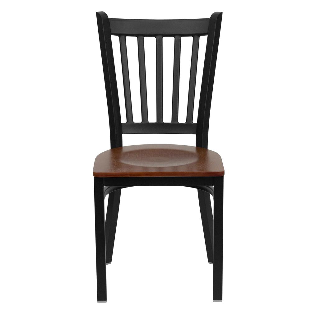 Hercules Series Black Vertical Back Metal Restaurant Chair - Cherry Wood Seat By Flash Furniture | Dining Chairs | Modishstore - 4