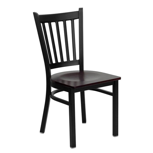 Hercules Series Black Vertical Back Metal Restaurant Chair - Mahogany Wood Seat By Flash Furniture | Dining Chairs | Modishstore