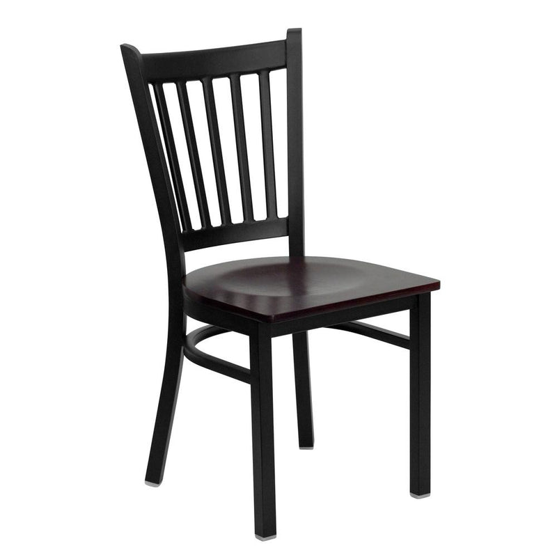 Hercules Series Black Vertical Back Metal Restaurant Chair - Mahogany Wood Seat By Flash Furniture | Dining Chairs | Modishstore - 1