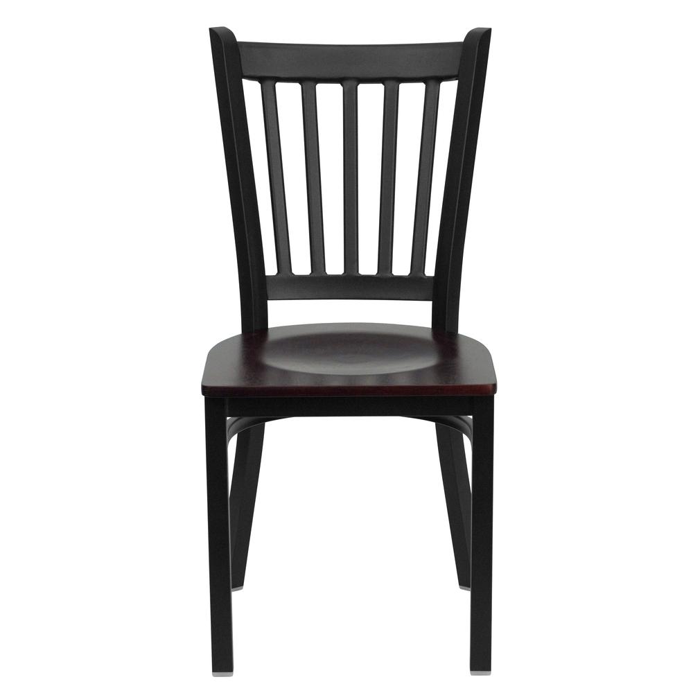 Hercules Series Black Vertical Back Metal Restaurant Chair - Mahogany Wood Seat By Flash Furniture | Dining Chairs | Modishstore - 4