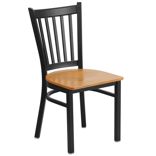 Hercules Series Black Vertical Back Metal Restaurant Chair - Natural Wood Seat By Flash Furniture | Dining Chairs | Modishstore