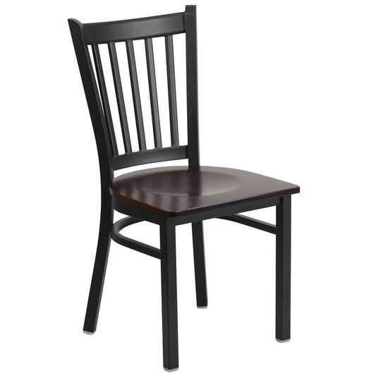Hercules Series Black Vertical Back Metal Restaurant Chair - Walnut Wood Seat By Flash Furniture | Dining Chairs | Modishstore
