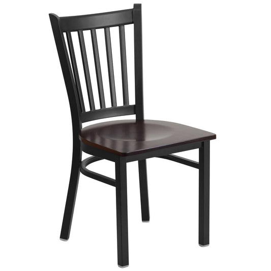 Hercules Series Black Vertical Back Metal Restaurant Chair - Walnut Wood Seat By Flash Furniture | Dining Chairs | Modishstore - 1