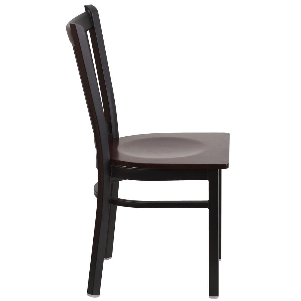 Hercules Series Black Vertical Back Metal Restaurant Chair - Walnut Wood Seat By Flash Furniture | Dining Chairs | Modishstore - 2
