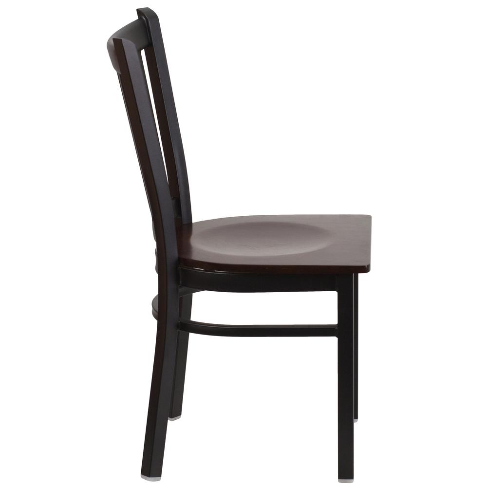 Hercules Series Black Vertical Back Metal Restaurant Chair - Walnut Wood Seat By Flash Furniture | Dining Chairs | Modishstore - 2