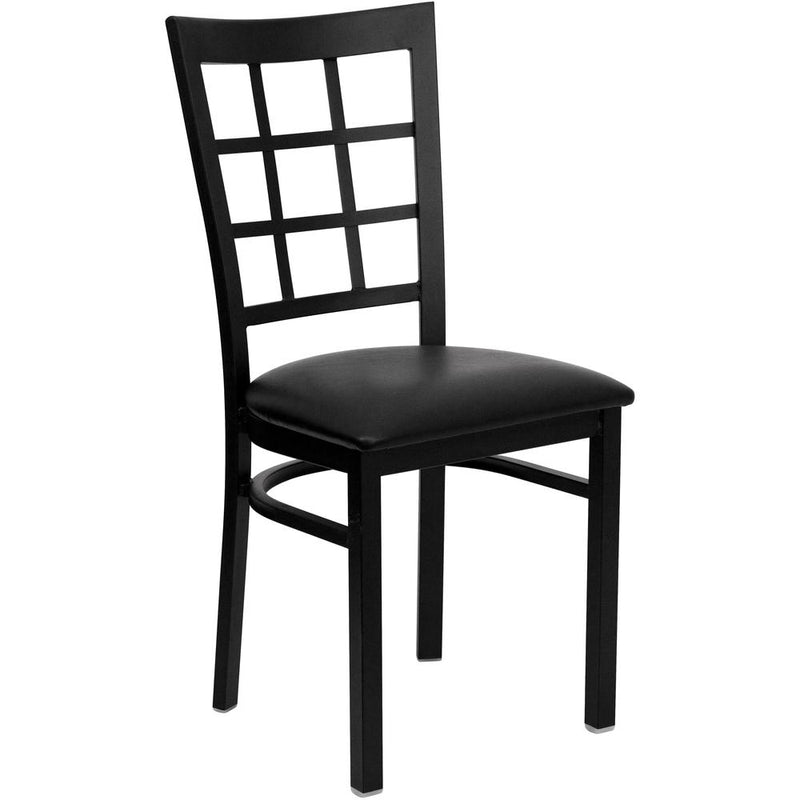 Hercules Series Black Window Back Metal Restaurant Chair - Black Vinyl Seat By Flash Furniture | Dining Chairs | Modishstore - 1