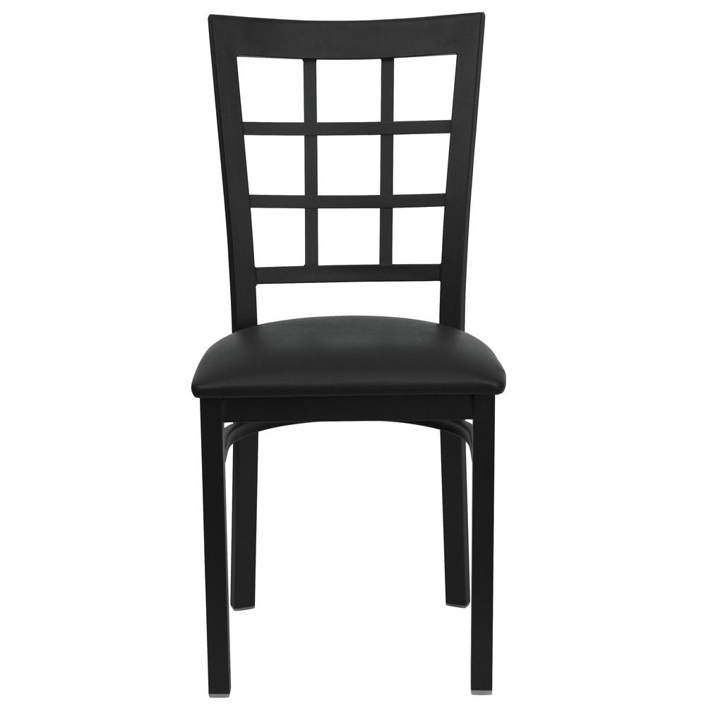Hercules Series Black Window Back Metal Restaurant Chair - Black Vinyl Seat By Flash Furniture | Dining Chairs | Modishstore - 4