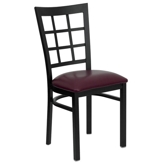 Hercules Series Black Window Back Metal Restaurant Chair - Burgundy Vinyl Seat By Flash Furniture | Dining Chairs | Modishstore