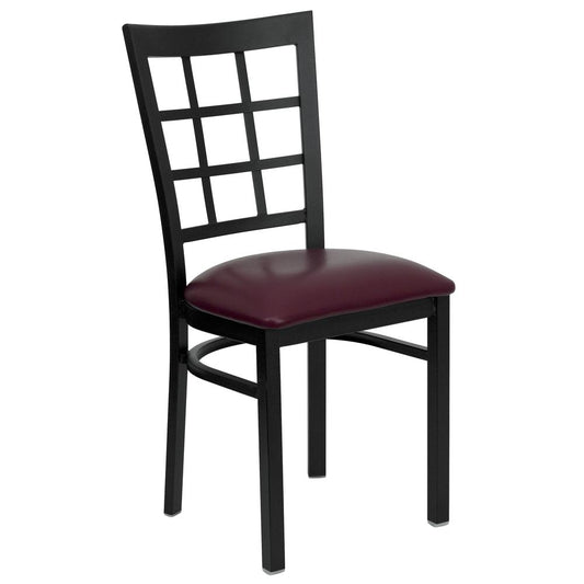 Hercules Series Black Window Back Metal Restaurant Chair - Burgundy Vinyl Seat By Flash Furniture | Dining Chairs | Modishstore - 1