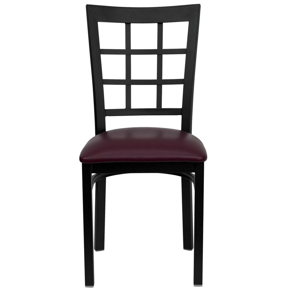 Hercules Series Black Window Back Metal Restaurant Chair - Burgundy Vinyl Seat By Flash Furniture | Dining Chairs | Modishstore - 4