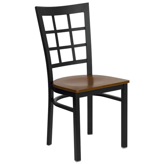 Hercules Series Black Window Back Metal Restaurant Chair - Cherry Wood Seat By Flash Furniture | Dining Chairs | Modishstore