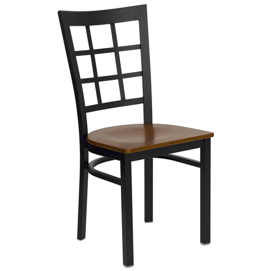 Hercules Series Black Window Back Metal Restaurant Chair - Cherry Wood Seat By Flash Furniture | Dining Chairs | Modishstore - 1