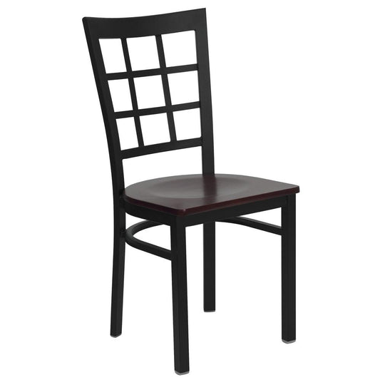 Hercules Series Black Window Back Metal Restaurant Chair - Mahogany Wood Seat By Flash Furniture | Dining Chairs | Modishstore