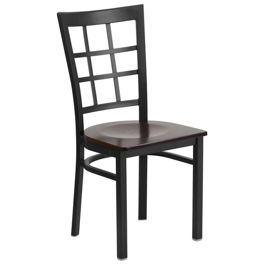 Hercules Series Black Window Back Metal Restaurant Chair - Walnut Wood Seat By Flash Furniture | Dining Chairs | Modishstore - 1