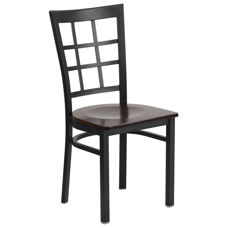 Hercules Series Black Window Back Metal Restaurant Chair - Walnut Wood Seat By Flash Furniture | Dining Chairs | Modishstore - 1
