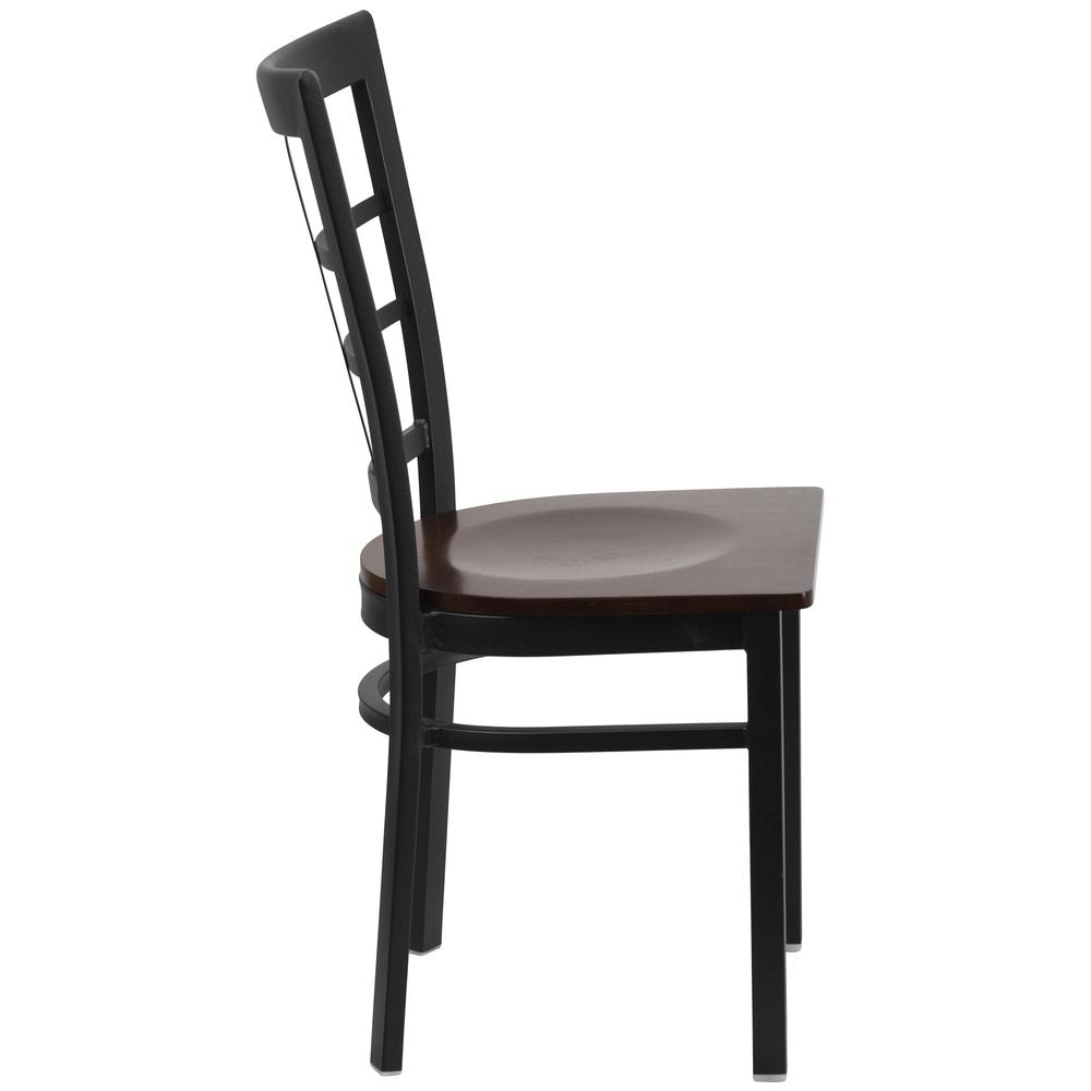 Hercules Series Black Window Back Metal Restaurant Chair - Walnut Wood Seat By Flash Furniture | Dining Chairs | Modishstore - 2