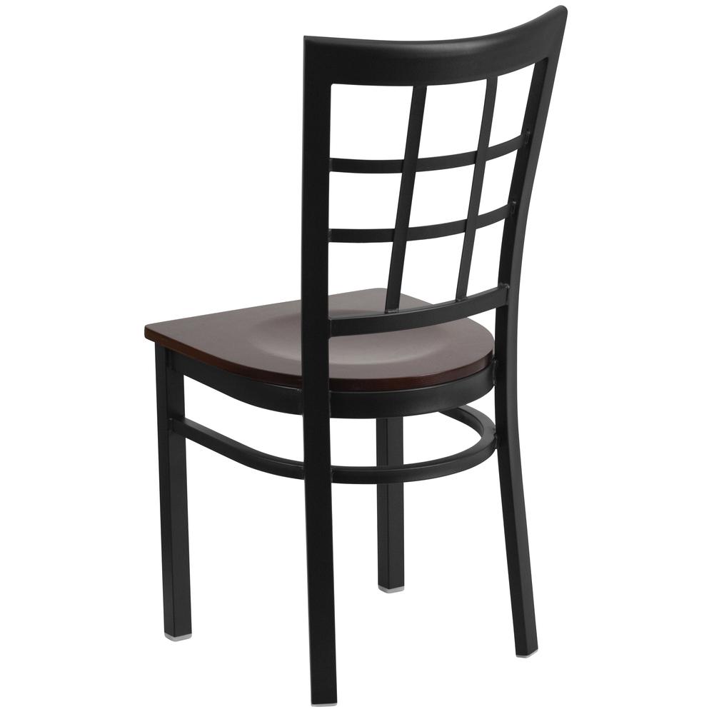 Hercules Series Black Window Back Metal Restaurant Chair - Walnut Wood Seat By Flash Furniture | Dining Chairs | Modishstore - 3