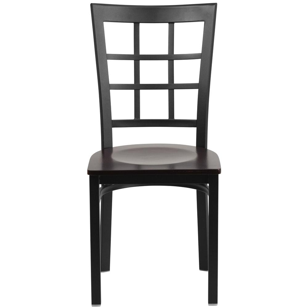 Hercules Series Black Window Back Metal Restaurant Chair - Walnut Wood Seat By Flash Furniture | Dining Chairs | Modishstore - 4