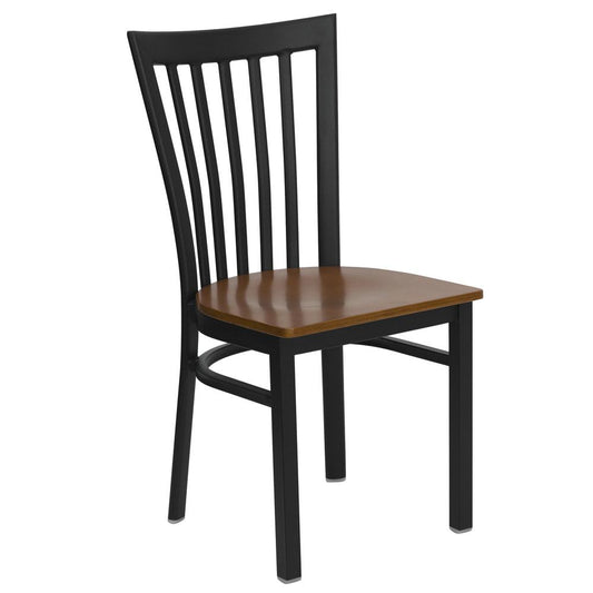 Hercules Series Black School House Back Metal Restaurant Chair - Cherry Wood Seat By Flash Furniture | Dining Chairs | Modishstore