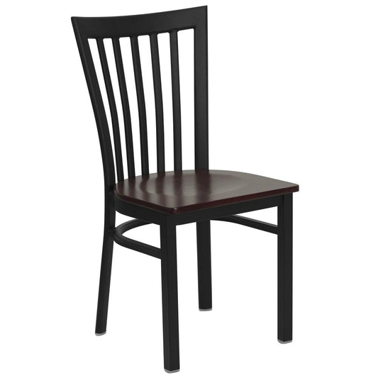 Hercules Series Black School House Back Metal Restaurant Chair - Mahogany Wood Seat By Flash Furniture | Dining Chairs | Modishstore