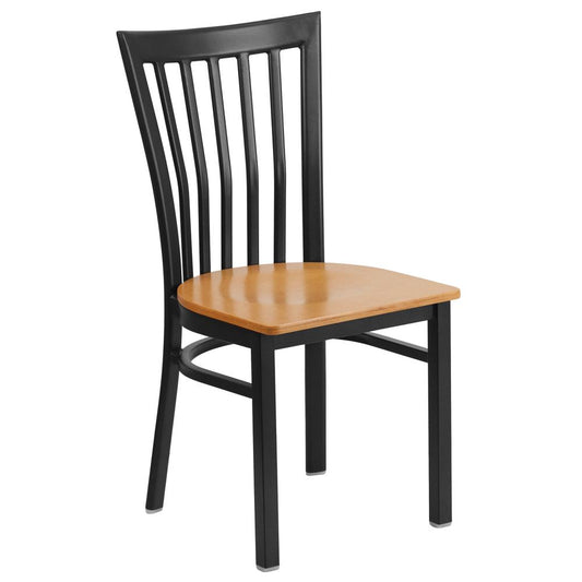 Hercules Series Black School House Back Metal Restaurant Chair - Natural Wood Seat By Flash Furniture | Dining Chairs | Modishstore