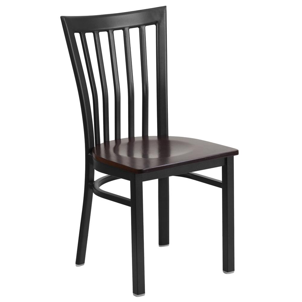 Hercules Series Black School House Back Metal Restaurant Chair - Walnut Wood Seat By Flash Furniture | Dining Chairs | Modishstore - 1