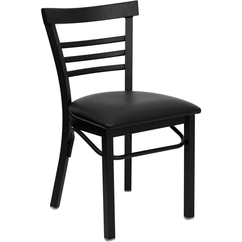 Hercules Series Black Three-Slat Ladder Back Metal Restaurant Chair - Black Vinyl Seat By Flash Furniture | Dining Chairs | Modishstore - 1