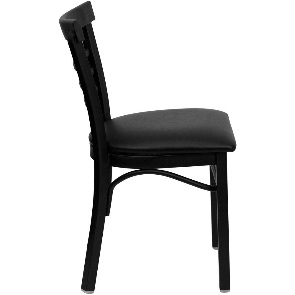 Hercules Series Black Three-Slat Ladder Back Metal Restaurant Chair - Black Vinyl Seat By Flash Furniture | Dining Chairs | Modishstore - 2