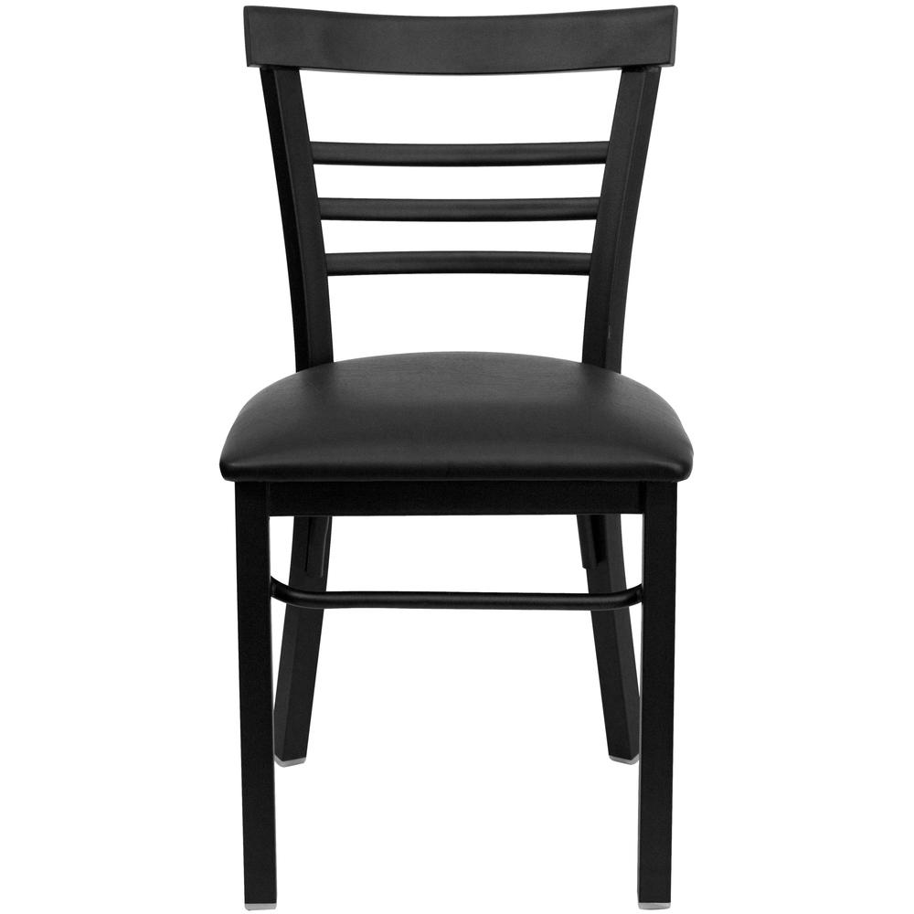 Hercules Series Black Three-Slat Ladder Back Metal Restaurant Chair - Black Vinyl Seat By Flash Furniture | Dining Chairs | Modishstore - 4