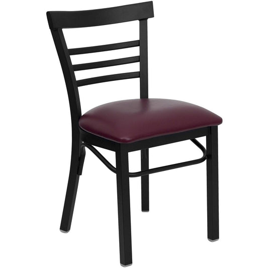 Hercules Series Black Three-Slat Ladder Back Metal Restaurant Chair - Burgundy Vinyl Seat By Flash Furniture | Dining Chairs | Modishstore
