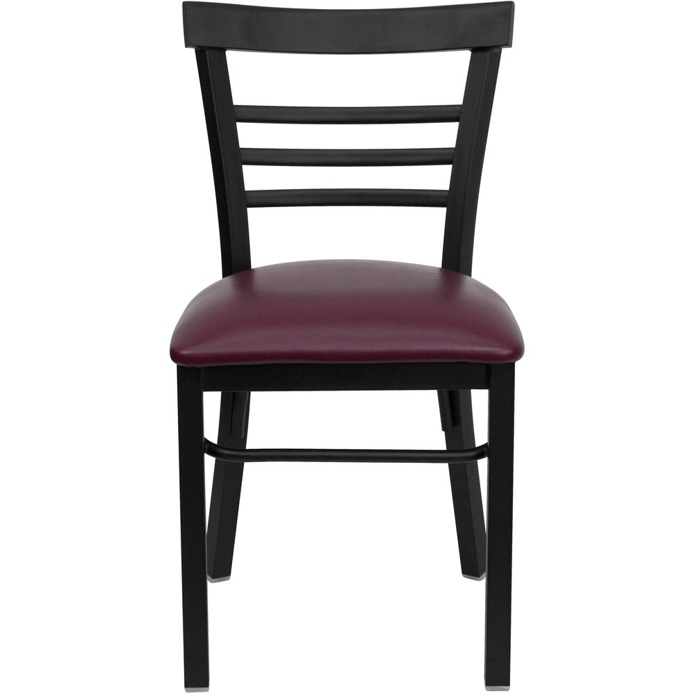 Hercules Series Black Three-Slat Ladder Back Metal Restaurant Chair - Burgundy Vinyl Seat By Flash Furniture | Dining Chairs | Modishstore - 4