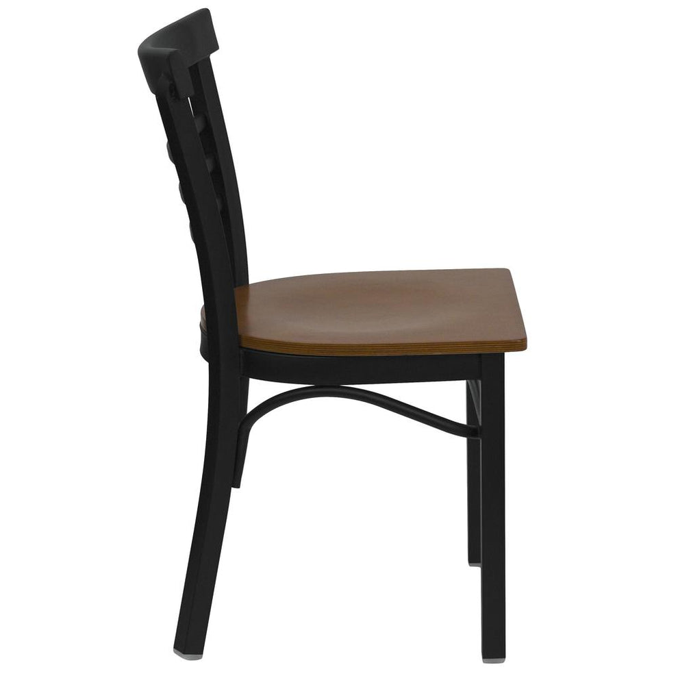 Hercules Series Black Three-Slat Ladder Back Metal Restaurant Chair - Cherry Wood Seat By Flash Furniture | Dining Chairs | Modishstore - 2